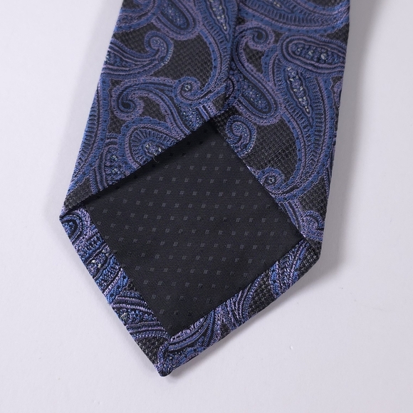 PRONTO UOMO Platinum Men's 100% Silk Necktie Designer PAISLEY Purple & Blue NEW - Picture 10 of 12